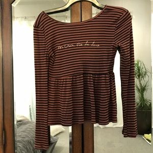 ⁉️UO Au Clair De La Lune  Black& Rust Stripe Shirt